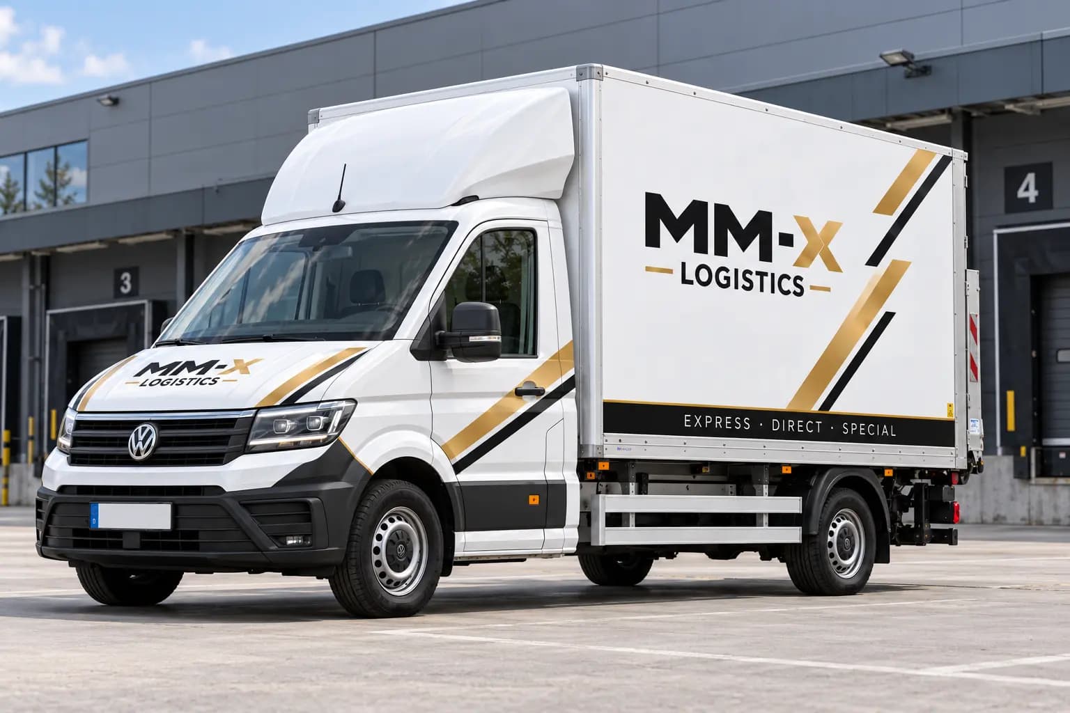 Fahrzeugvisualisierung: MM-X Logistics VW Crafter 35 mit Humbaur-Kofferaufbau